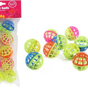 Plastic cat kitten play balls jingle bell assorted colours pack of 10 games trea