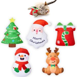 Potaroma Christmas Cat Toys 5 Pcs with Catnip Crinkle Sound, Kitten Indoor Exercise Kicker Toys Interactive 3.5" for All Breeds